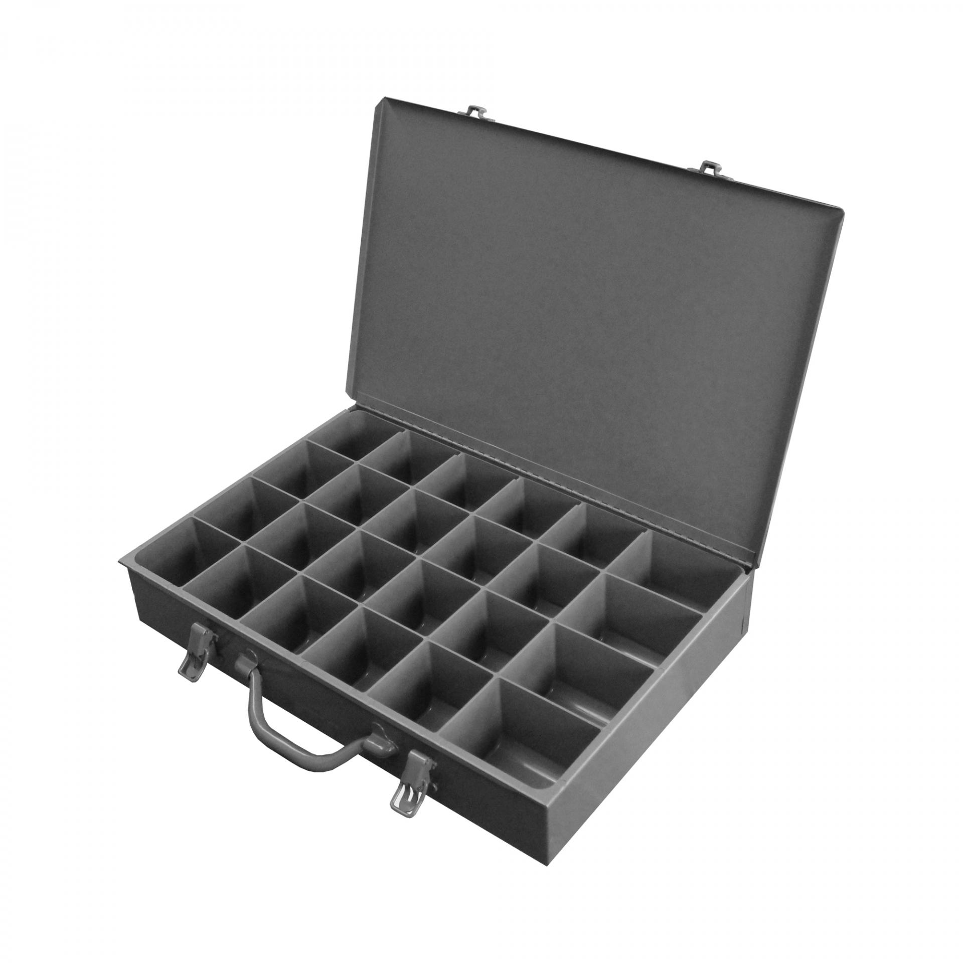 Large Steel Compartment Box, 24 Compartments, Comfort Grip Handle, Gray